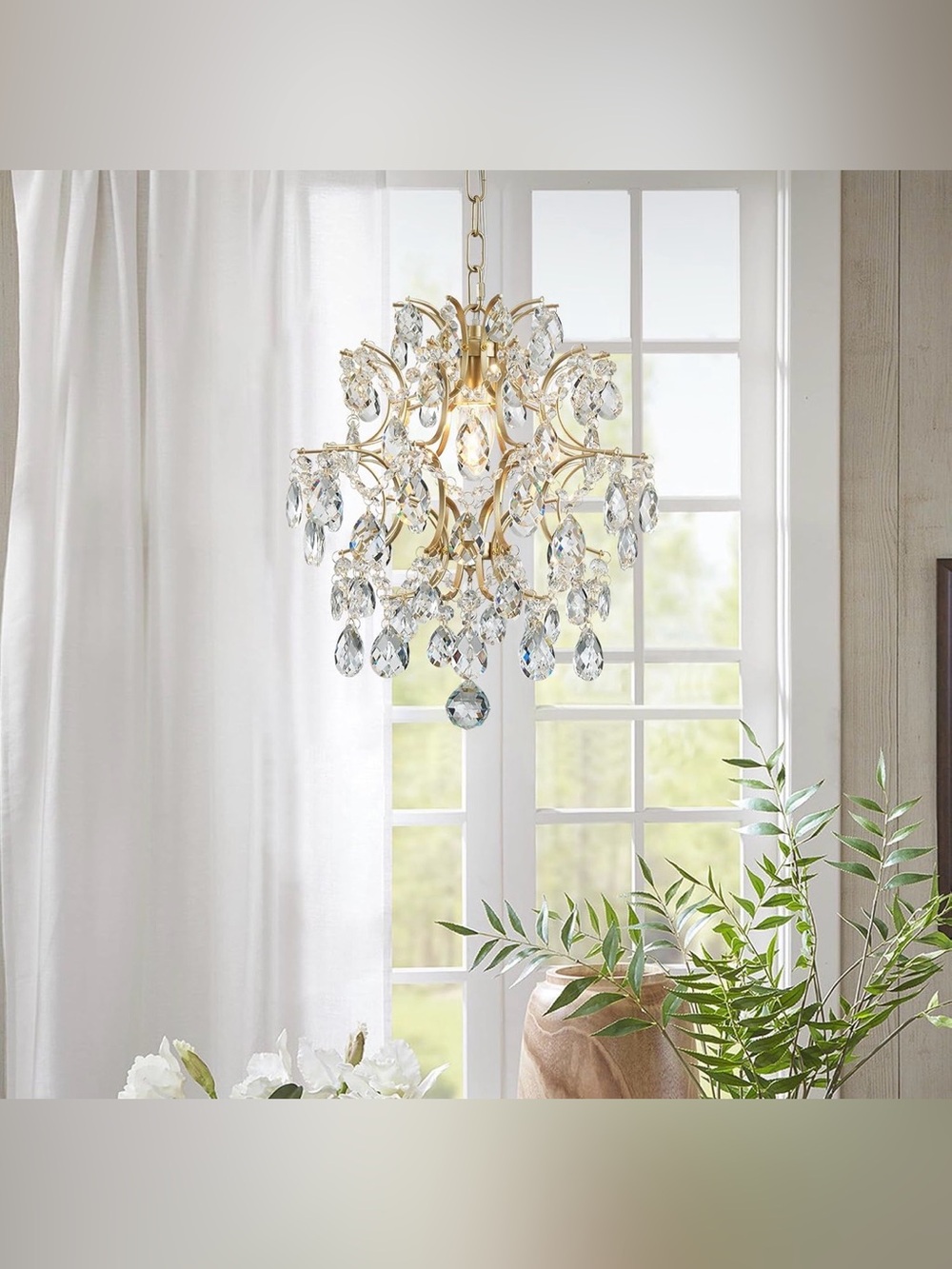 Gold Modern Pendant Chandelier Crystal Raindrop Lighting Ceiling Light Fixture L